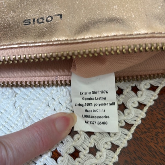 Lodis Leather RFID Metallic Rose Gold Shimmer Zipper Clutch and Coin Pouch Set - Picture 5 of 14